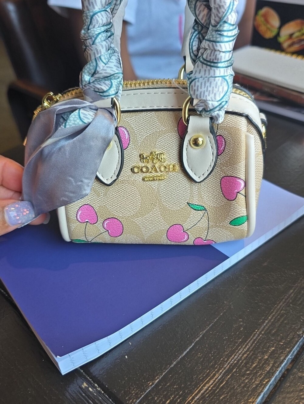 Coach Mini Rowan Bag Charm Cherry Print Keychain